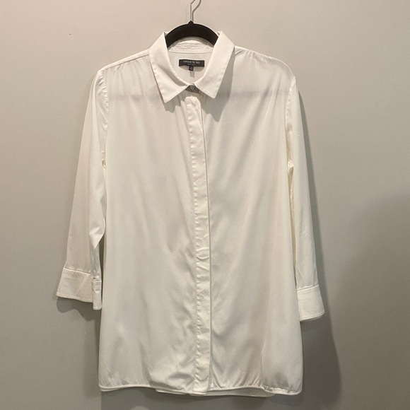 Lafayette 148 New York White Long Cotton Blouse Split Sides Size large - Picture 6 of 16